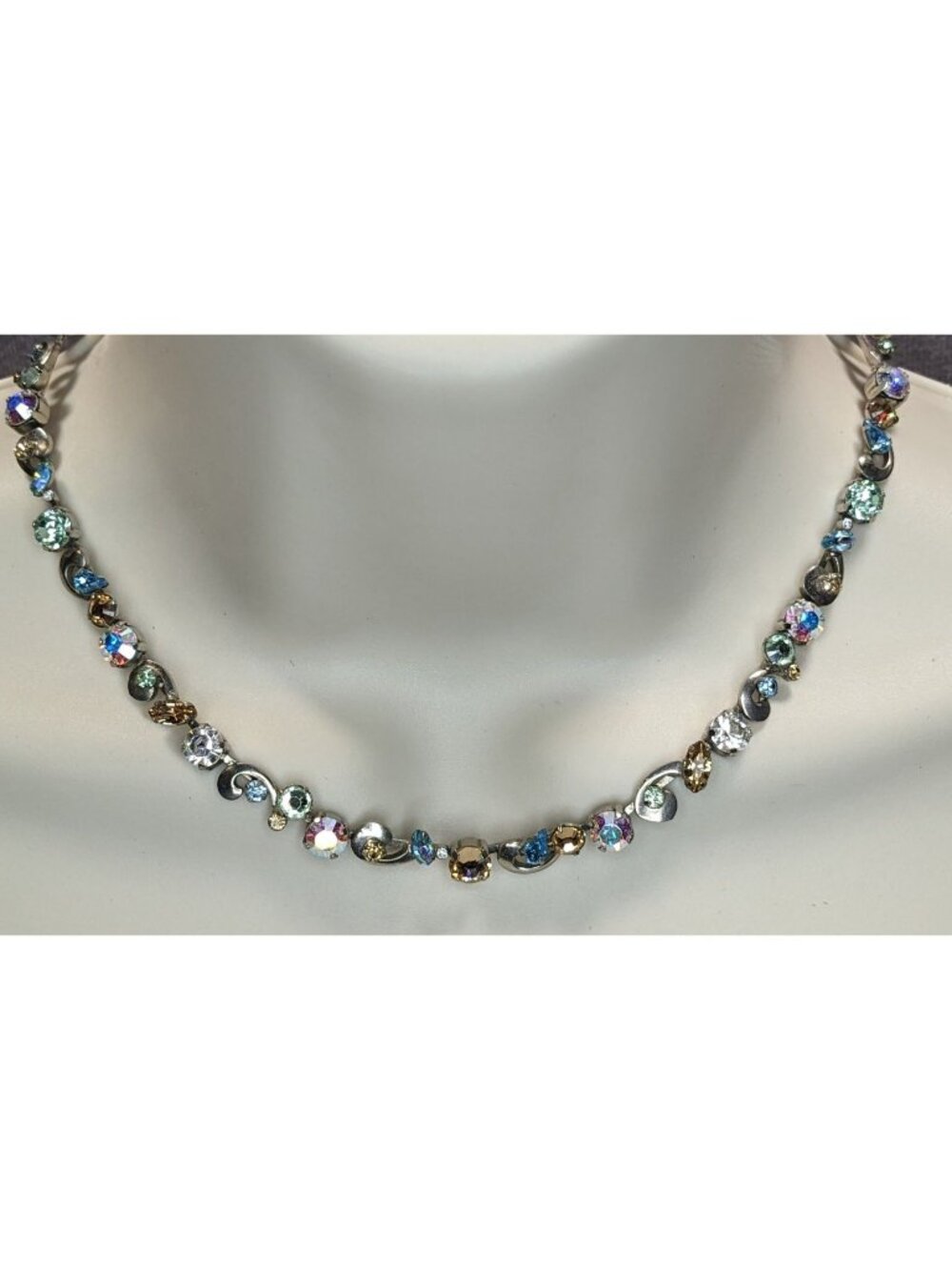 Vintage Sorrelli Rhinestone Necklace Rainbow Silver Regal Fantasy Statement